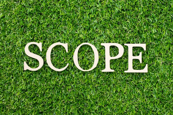 Wood alphabet letter in word scope on green grass background