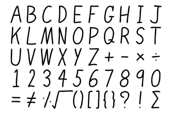 Zwarte Kleur Handtekening Van Alfabet Cijferletter Wiskundig Symbool Witte Achtergrond — Stockvector