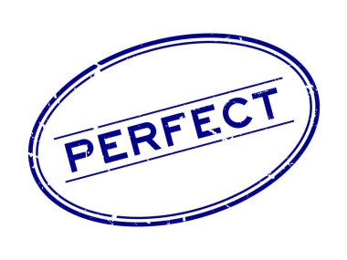 Grunge mavi mükemmel kelime oval lastik mühür beyaz arka planda