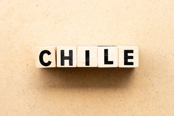 Bloque Letras Chile Palabra Sobre Fondo Madera — Foto de Stock