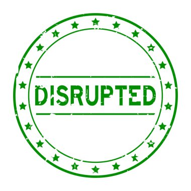 Grunge yeşili, beyaz arka planda yuvarlak lastik mühür sözcüğünü bozmuş.