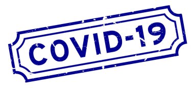 Grunge blue COVID-19 (Coronavirus için kod) sözcük mührü beyaz arka planda