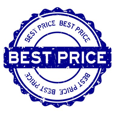 Grunge blue en iyi fiyat kelime yuvarlak lastik mühür beyaz arka planda