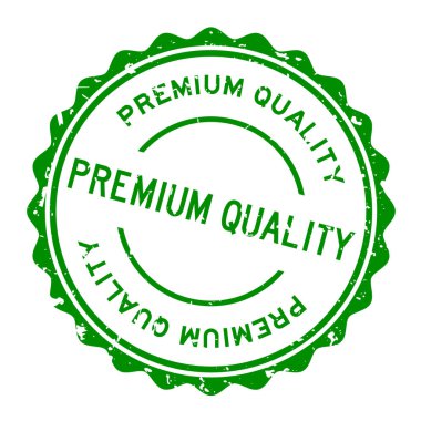 Grunge yeşil kaliteli kelime yuvarlak lastik mühür beyaz arka planda