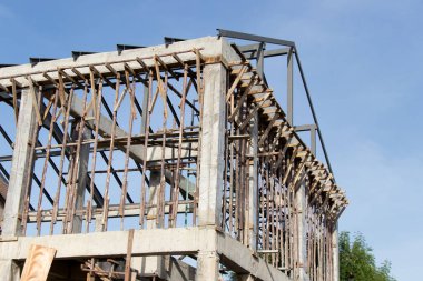 Mavi gökyüzü arka plan ile tam builidng için evin yapısı bekleyin