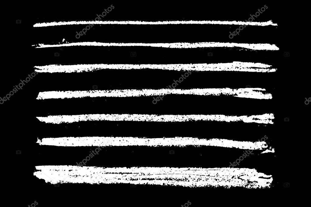 Set of grunge white chalk texture stripe brush on black background