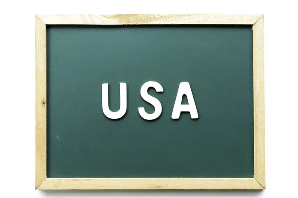 Letra Madera Con Palabra Usa Estados Unidos América Pizarra Con — Foto de Stock