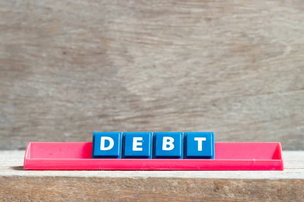 Tile Letter Red Rack Word Debt Wood Background — Stock Photo, Image