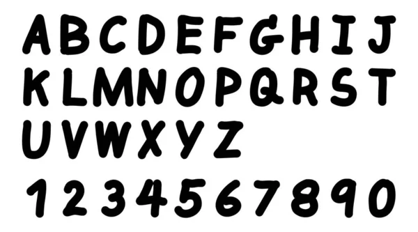 大文字と数字0 9の黒い色の手描きフォント白の背景 — ストックベクタ