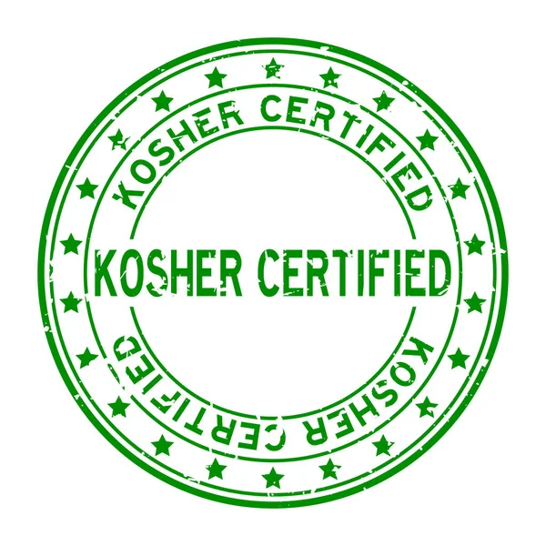 Grunge Green Kosher Certified Word Squre Rubber Seal Stamp White — Stock Vector