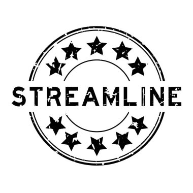 Beyaz arkaplanda yıldız simgesi yuvarlak lastik mühür olan Grunge siyah çizgili kelime