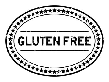 Grunge siyah glüten ücretsiz kelime oval lastik mühür beyaz arka planda