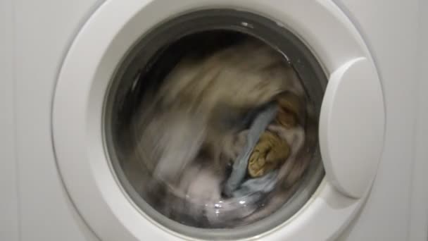 Washing Machine Washing Dirty Laundry — Stock Video