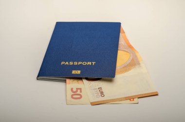 Biyometrik pasaport seyahat ve para notlar Euro için