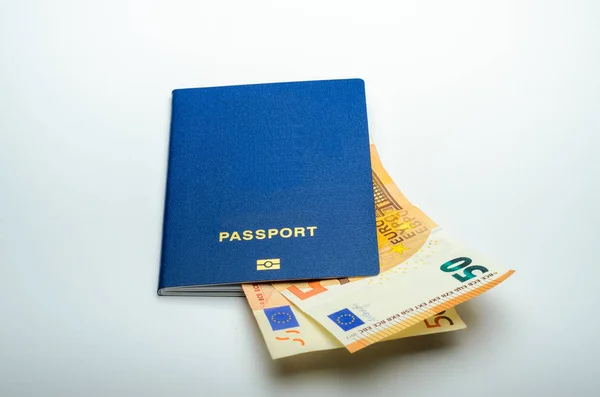 Биометрический Паспорт Путешествий Банкноты Евро — стоковое фото