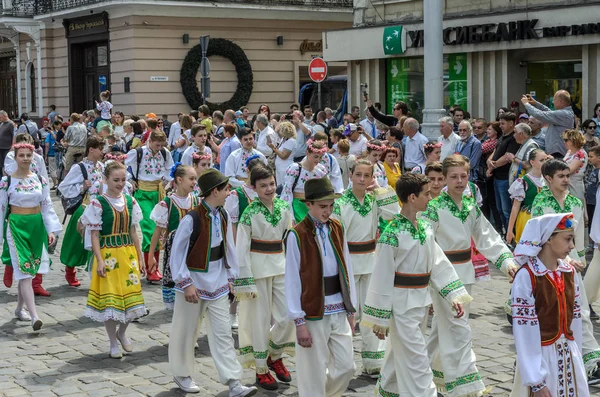 Lviv Ukraine May 2018 Children National Costumes Parade City Center — Stock Photo, Image