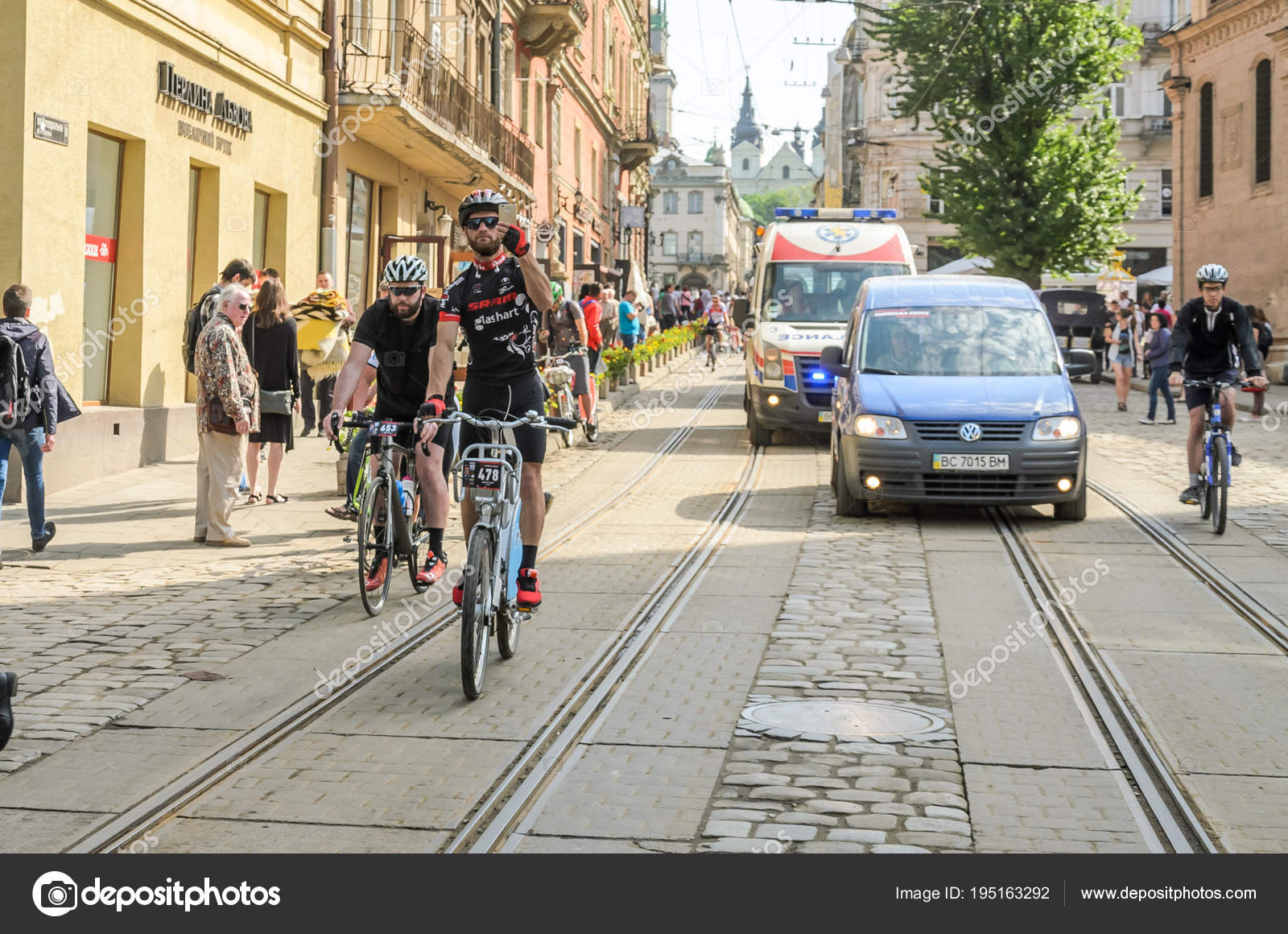 Lviv Ukraine May 2018 Cyclists Athletes Amateurs Bicycles Bicycle Form Stock Photo Lviv Ukraine May 2018 Cyclists Athletes Amateurs Bicycles Bicycle Form Stock Photo