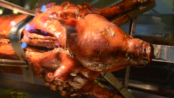 Petit Cochon Grillé Sur Une Broche — Video