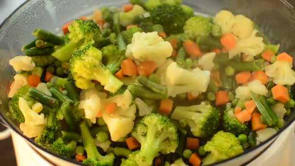 Raw Vegetables Steamed Double Boiler — Stock Video