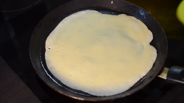 Pancakes Fried Pan Induction Stove — Stock Video