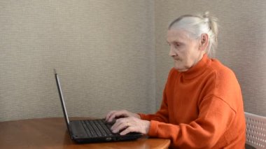 Dizüstü bilgisayarın başında yaşlı bir kadın.