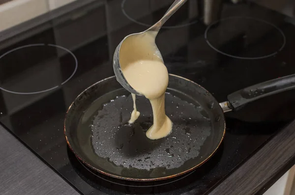 Pancakes Fried Pan Induction Stove — Stock Photo, Image