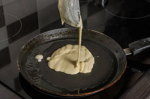 Pancakes Fried Pan Induction Stove — Stock Photo, Image