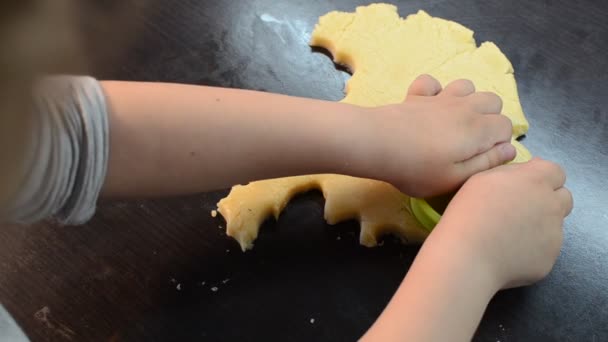 Menina Criança Preparando Biscoitos Com Figurinhas — Vídeo de Stock