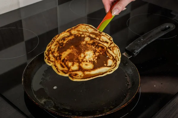 Pancakes Fried Pan Induction Stove — Stock Photo, Image
