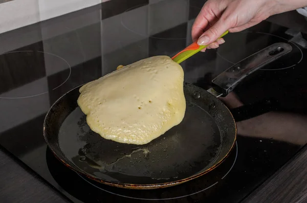 Pancakes Fried Pan Induction Stove — Stock Photo, Image