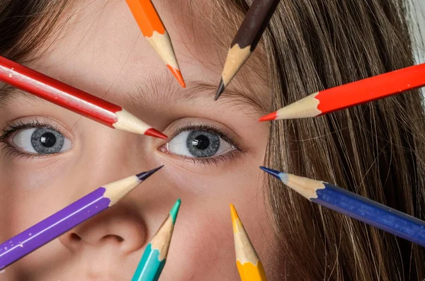 Child Little Girl Eye Isolated Crayons — Stock Photo, Image