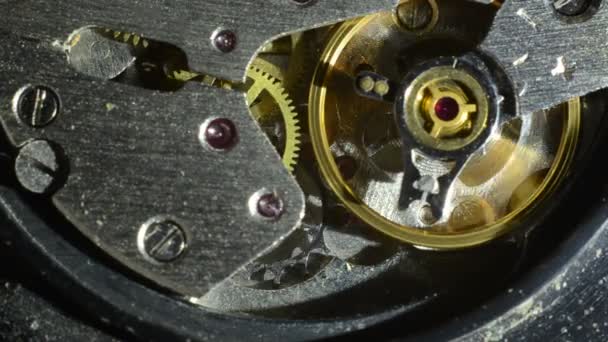 Makro Ujęcie Mechanicznego Mechanizmu Zegarka Mechanizmem Napędowym — Wideo stockowe