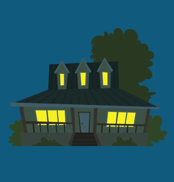 Cute yellow house on a night background — Stock Vector