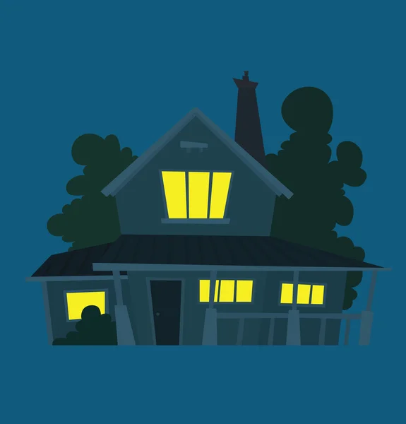 可爱的绿松石房子在夜晚的背景 — 图库矢量图片