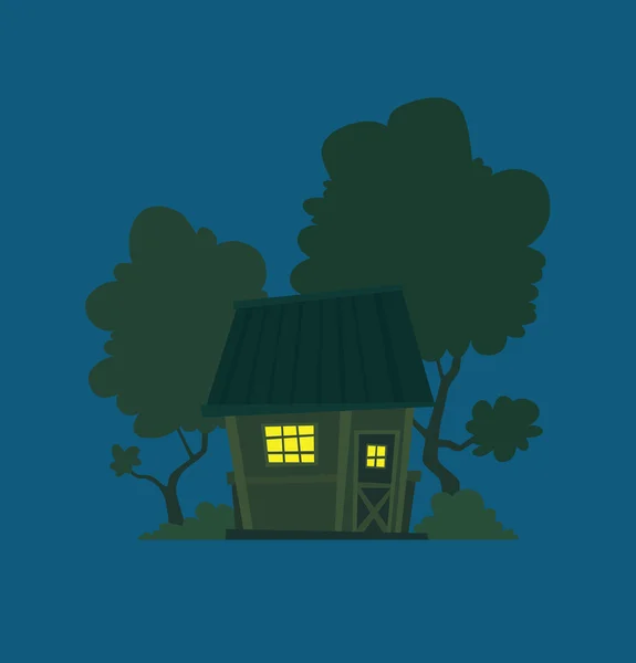 Симпатичный маленький ярко-желтый дом на ночном фоне — стоковый вектор