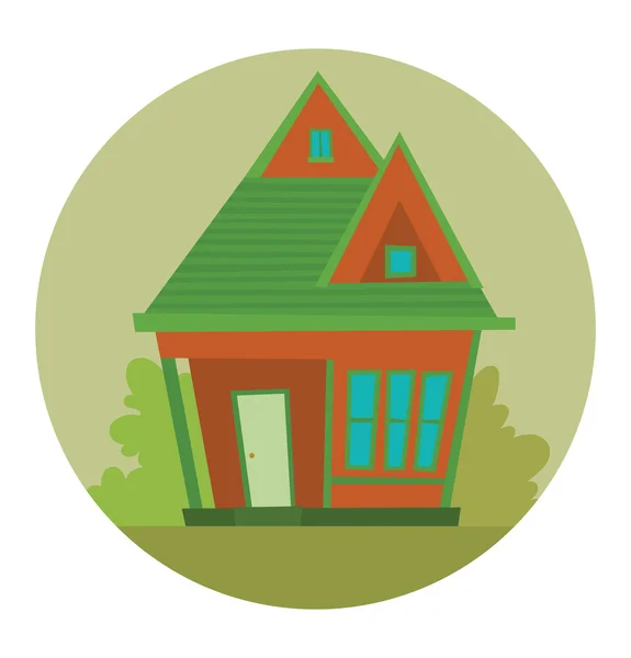 Круглая рамка, милый маленький красный дом — стоковый вектор