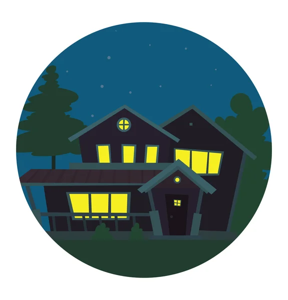Kulatý noční rám, roztomilý hnědý dům — Stockový vektor