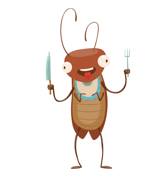 Zabawny brązowy karaluch z widelcem i nożem — Wektor stockowy