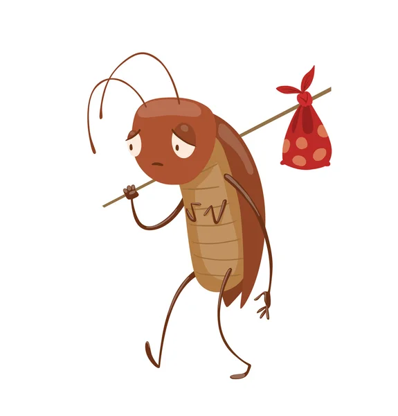 Funny brown cockroach with a knapsack — Stock Vector
