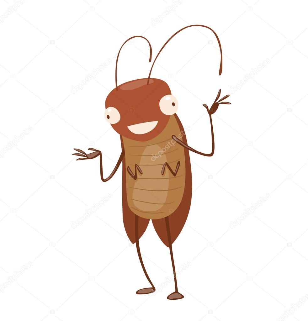 Funny brown cockroach standing and smiling