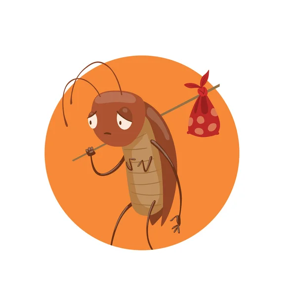 Yuvarlak turuncu çerçeve, bir sırt çantası ile komik kahverengi hamamböceği