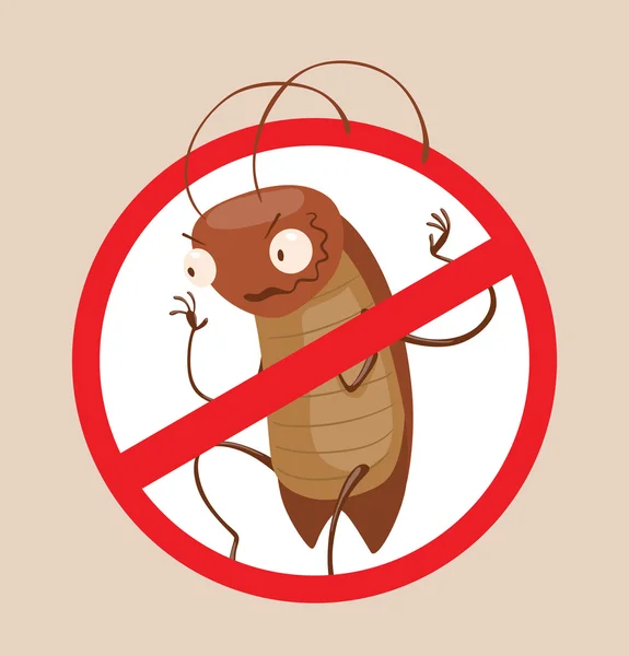 Crossed-out sign, funny brown cockroach sneaking somewhere — Stock Vector