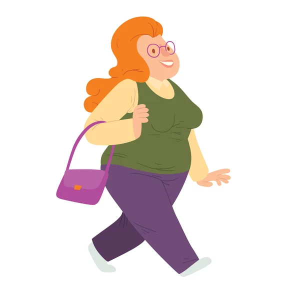 Mujer feliz con sobrepeso y cabello largo y rojo — Archivo Imágenes Vectoriales