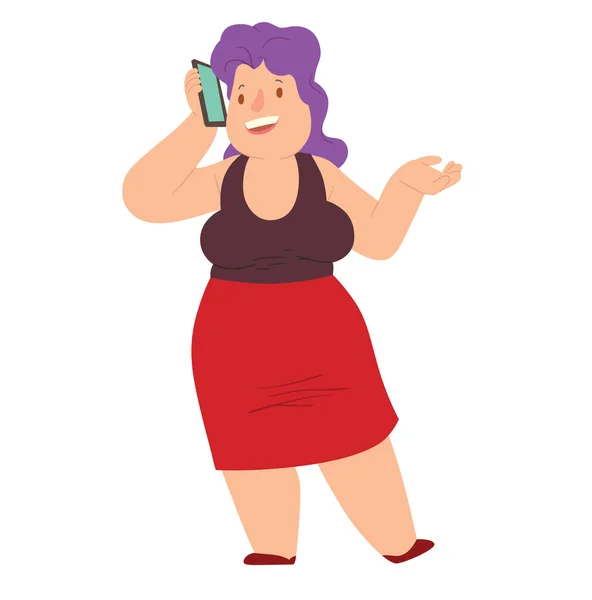 Szczęśliwy nadwagę kobieta z falisty fioletowy włosy — Wektor stockowy