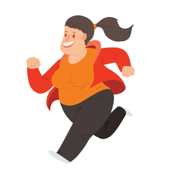 Happy overweight woman with long black hair Stock Vector