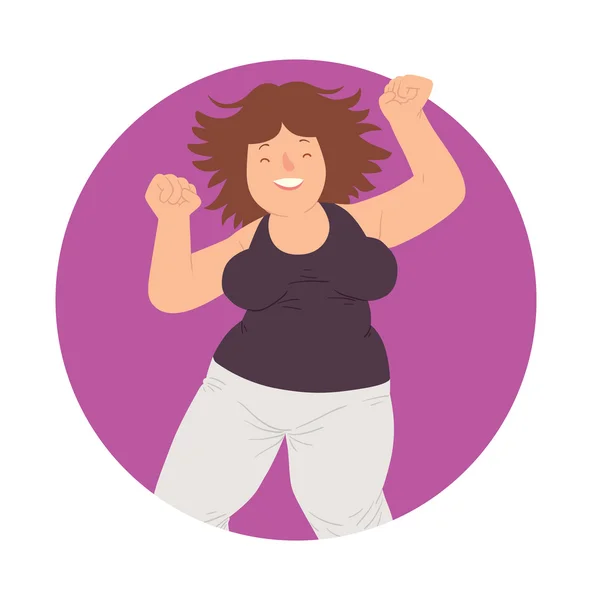 Round frame, happy overweight woman with wavy brown hair Vector Graphics
