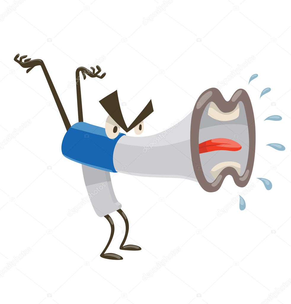 Funny megaphone screaming angrily at someone — Stock Vector © tannilion