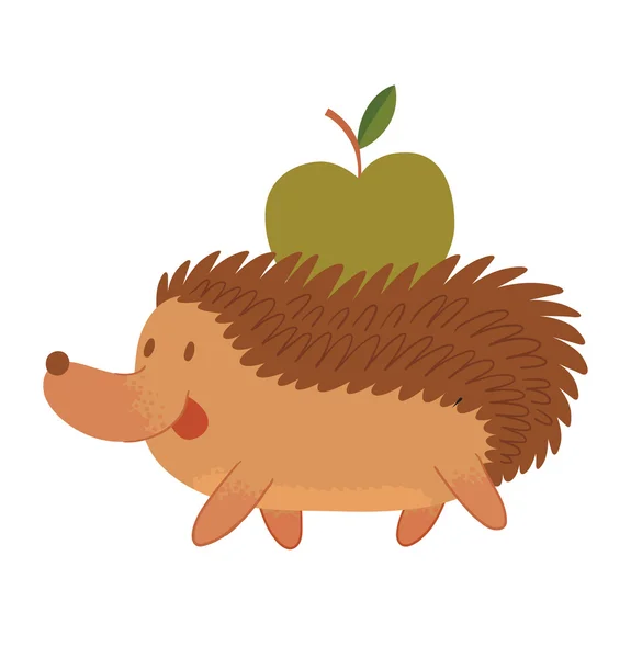 Roztomilý Ježek hnědý s zelené jablko — Stockový vektor