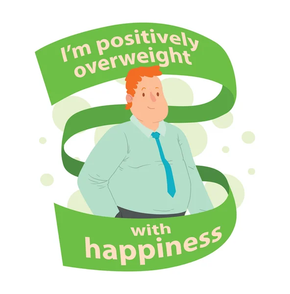 Emblem, glücklicher übergewichtiger Mann mit lockigem Ingwerhaar — Stockvektor