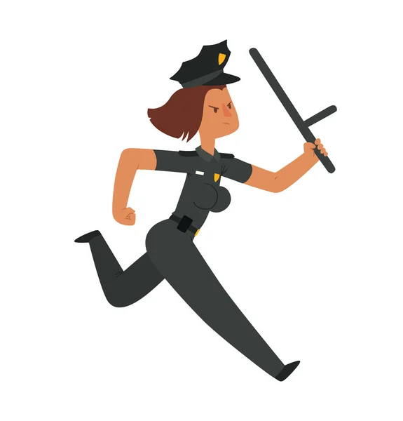 Mujer oficial de policía con cabello castaño — Vector de stock